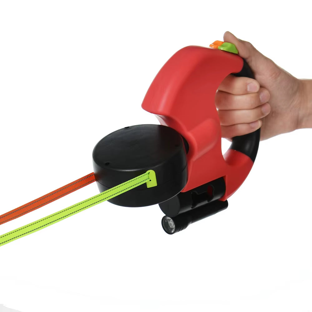 Double Laisse PawVolt™ — Anti-Nœuds 360° avec LED & Porte-Sacs pour 2 Chiens