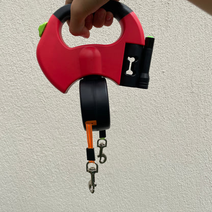 Double Laisse PawVolt™ — Anti-Nœuds 360° avec LED & Porte-Sacs pour 2 Chiens