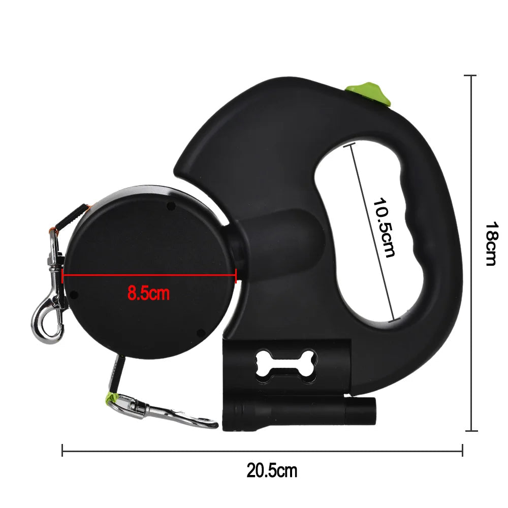 Double Laisse PawVolt™ — Anti-Nœuds 360° avec LED & Porte-Sacs pour 2 Chiens